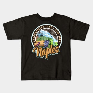 Naples New York Canandaigua Lake with Pie and Grapes Kids T-Shirt